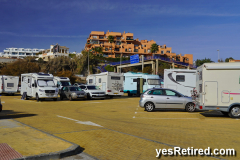 RV camping park, Castle, Castillo Sohail, Fuengirola, Malaga, Spain, Winter 2024; 1E per day