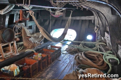 Front crew hammock, Nao Victoria tall Ship Galeon, Malaga, Spain, 2025; Victory