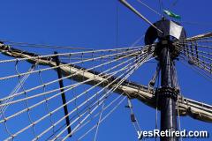 Crows nest, Nao Victoria tall Ship Galeon, Malaga, Spain, 2025; Victory