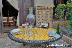 Mosaic tiles are everywhere, Riad, courtyard of home, converted to restaurant, Marrakech, Morocco, 2024